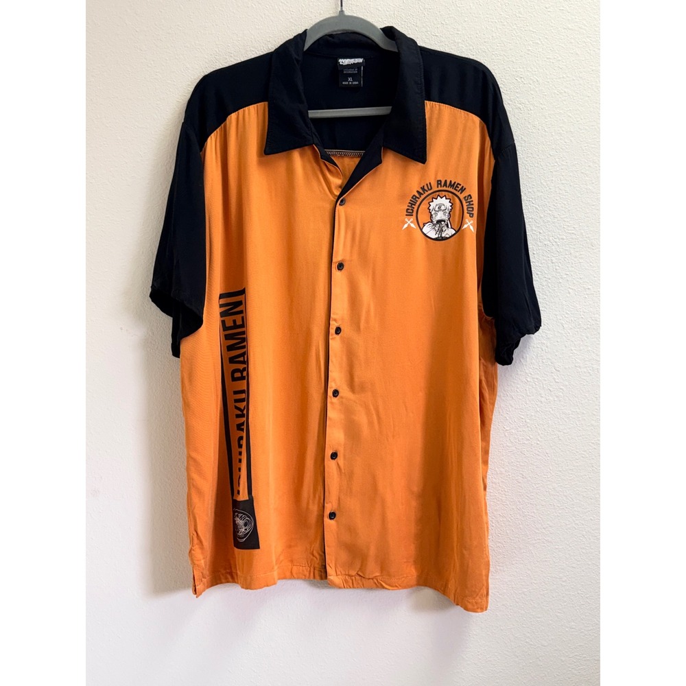 Naruto Shippuden BoxLunch Ichiraku Ramen Shop Orange Black Button Down Shirt XL